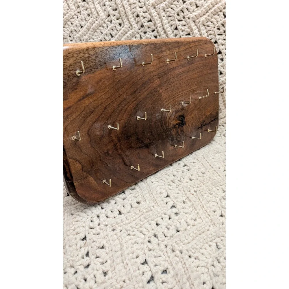 Handmade Solid Wood Wall Mounted Jewelry Organizer 21 Hooks Brown Walnut Finish